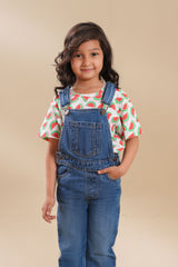 Girls Denim Dungaress  Mid Blue