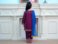 Girls Premium 3-Piece Maroon Embroidered Cotton Suit with Net Dupatta – Festive & Casual Wear