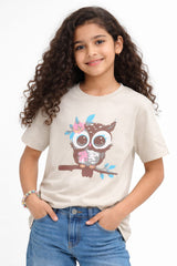 Girls 11-14 Years Stone Owl Tee