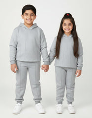 Light Grey Fleece Hoodie Suit for Kids | Cozy Winter 2-Piece Set