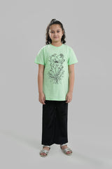 Girls Light Green Flower Tee