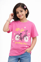 Girls 11-14 Years Pink Bicycle Tee
