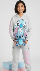 Stitch Printed Fleece Tracksuit – Short Body Hoodie & Jogger Set for Kids