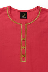 Cotton Shocking Pink Embroidered  3 Pcs Suit With Net Dupatta