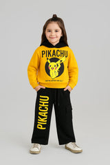 Pikachu Fleece Tracksuit – Yellow Hoodie & Black Wide Leg Pants
