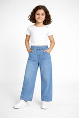 Girls  Light Blue Wide Leg Fake Panel Style