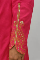 Cotton Shocking Pink Embroidered  3 Pcs Suit With Net Dupatta