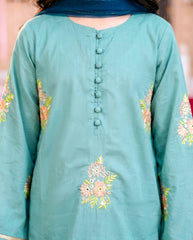 Girls 3-Piece Eastern Wear Suit – 100% Cotton Embroidered Festive Outfit